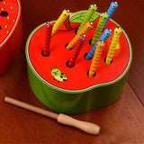 CA Baby Wooden Toys 3D Puzzle Early Childhood Educational Toys Catch Worm Game Color Cognitive Magnetic Strawberry Apple