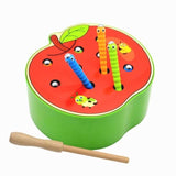 CA Baby Wooden Toys 3D Puzzle Early Childhood Educational Toys Catch Worm Game Color Cognitive Magnetic Strawberry Apple