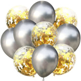 10pcs/lot 12 inch 5PCS Metal Color +5PCS Confetti Latex Balloons Kids Baby Birthday Party Decoration Balloons Cartoon Hat Toy