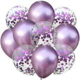 10pcs/lot 12 inch 5PCS Metal Color +5PCS Confetti Latex Balloons Kids Baby Birthday Party Decoration Balloons Cartoon Hat Toy
