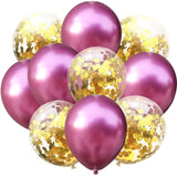 10pcs/lot 12 inch 5PCS Metal Color +5PCS Confetti Latex Balloons Kids Baby Birthday Party Decoration Balloons Cartoon Hat Toy