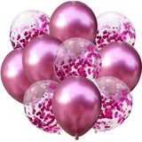 10pcs/lot 12 inch 5PCS Metal Color +5PCS Confetti Latex Balloons Kids Baby Birthday Party Decoration Balloons Cartoon Hat Toy